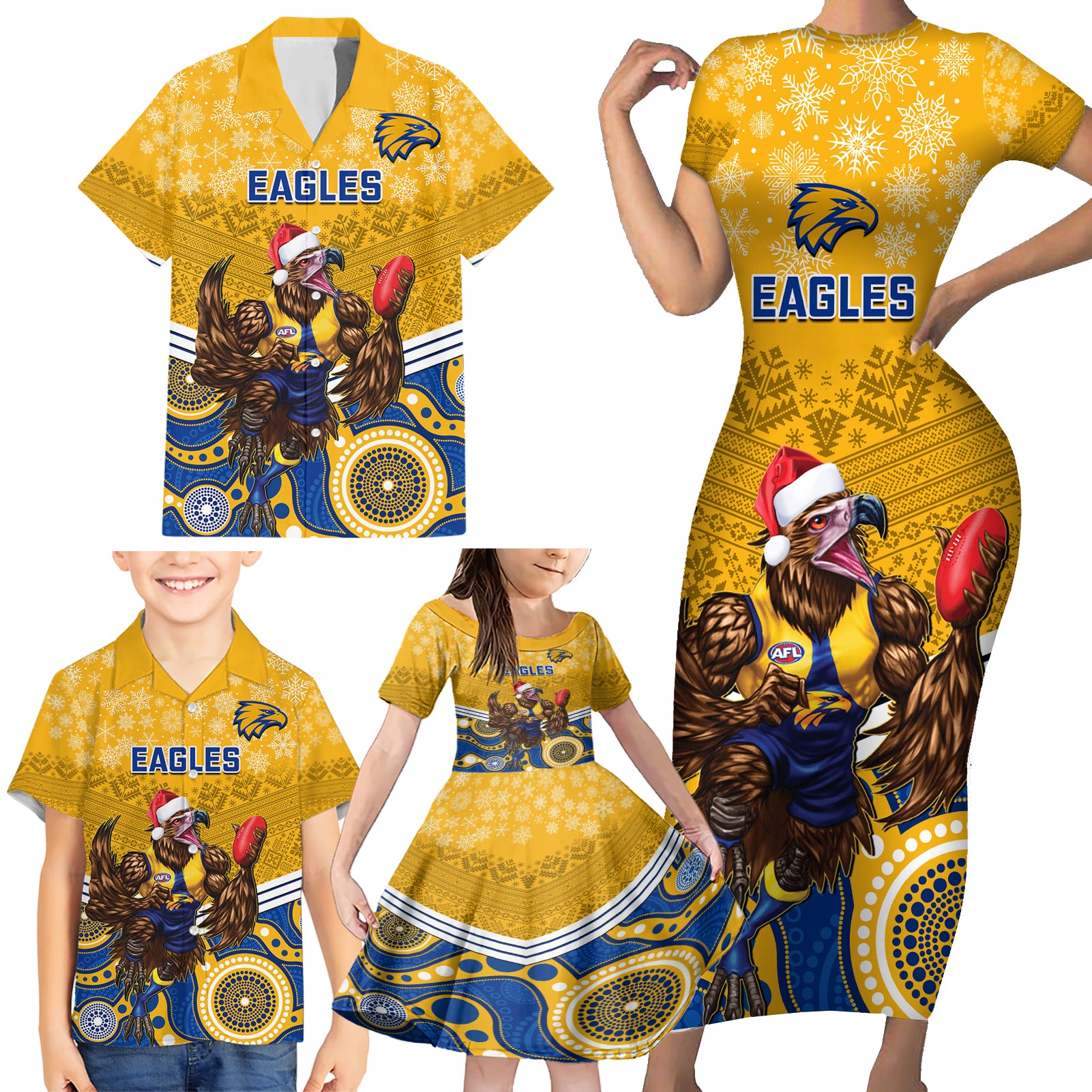 custom-eagles-football-christmas-family-matching-short-sleeve-bodycon-dress-and-hawaiian-shirt-merry-xmas-2023-mix-aboriginal-art