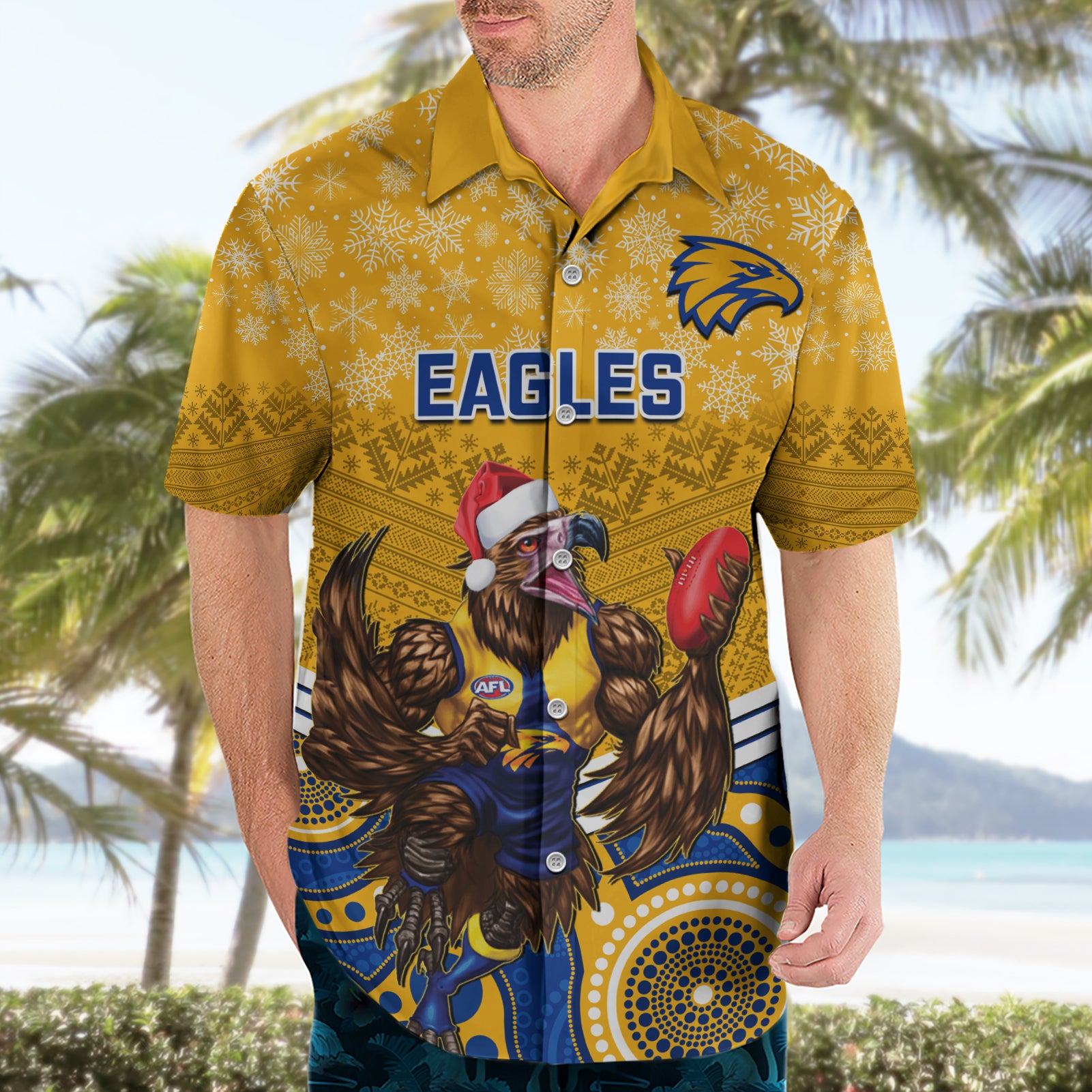 Custom Eagles Football Christmas Hawaiian Shirt Merry Xmas 2023 Mix Aboriginal Art - Vibe Hoodie Shop