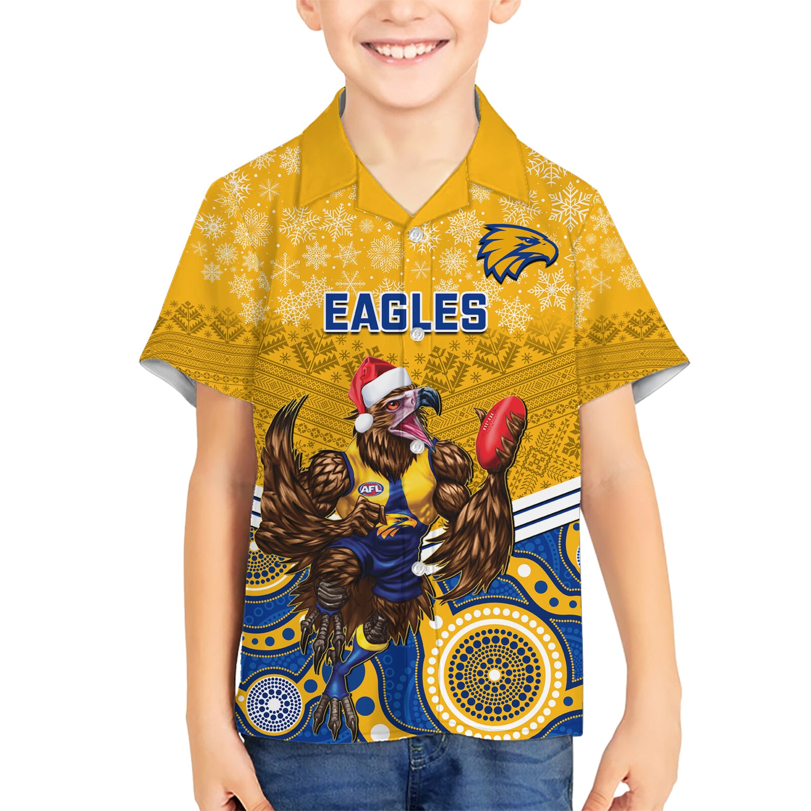 Custom Eagles Football Christmas Hawaiian Shirt Merry Xmas 2023 Mix Aboriginal Art - Vibe Hoodie Shop