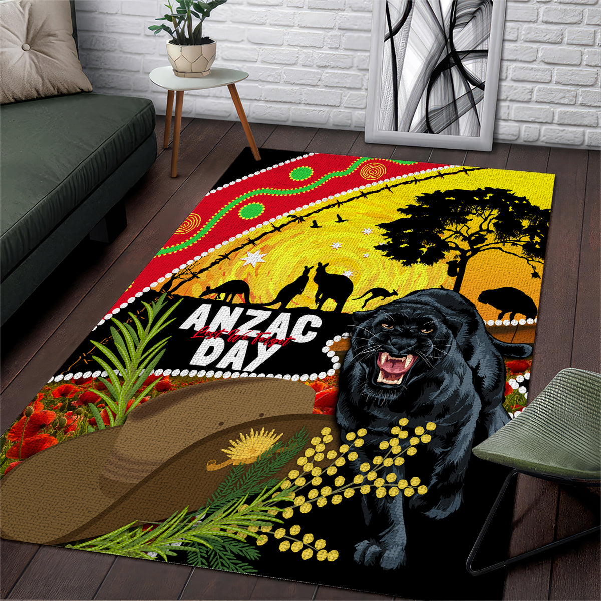 Panthers ANZAC Day Area Rug Pennies Mascot Rosemary Starring Night Style - Vibe Hoodie Shop