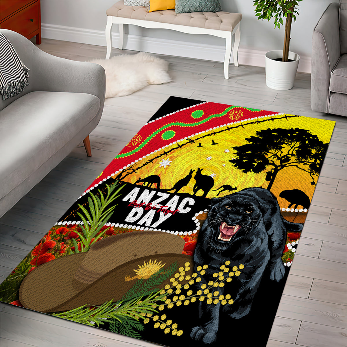 Panthers ANZAC Day Area Rug Pennies Mascot Rosemary Starring Night Style - Vibe Hoodie Shop