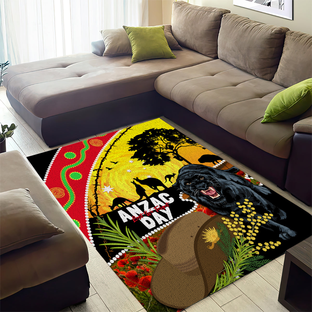 Panthers ANZAC Day Area Rug Pennies Mascot Rosemary Starring Night Style - Vibe Hoodie Shop