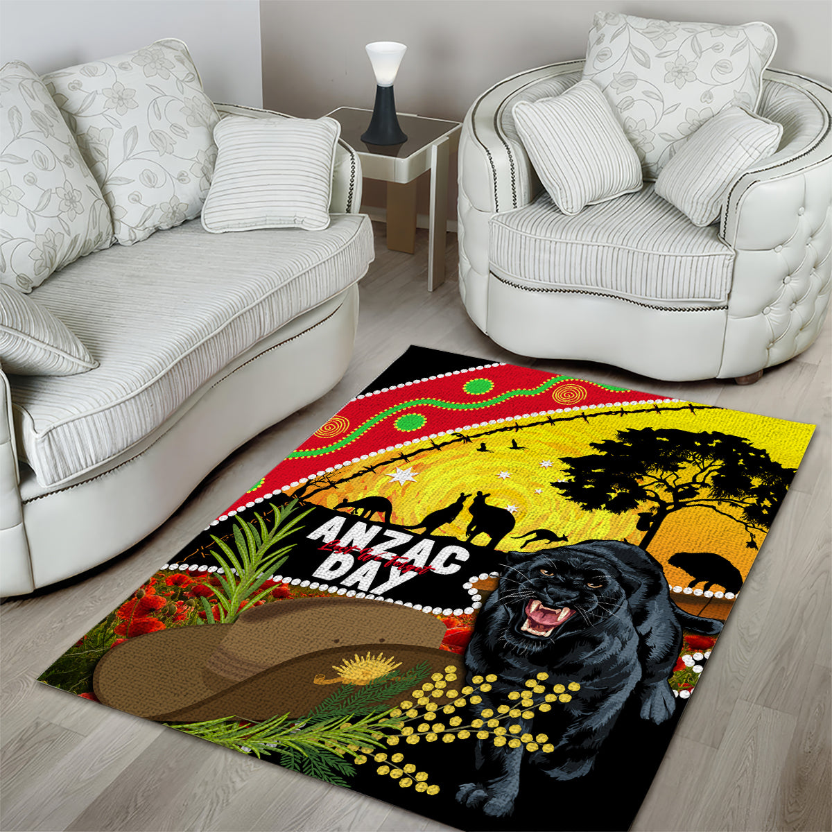 Panthers ANZAC Day Area Rug Pennies Mascot Rosemary Starring Night Style - Vibe Hoodie Shop