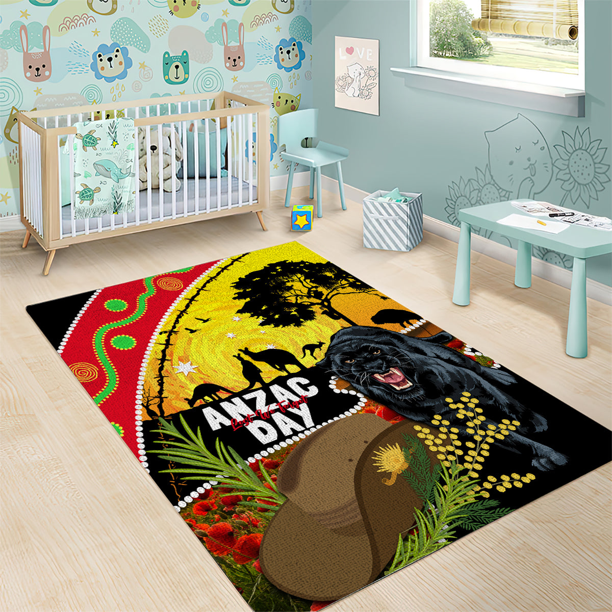 Panthers ANZAC Day Area Rug Pennies Mascot Rosemary Starring Night Style - Vibe Hoodie Shop