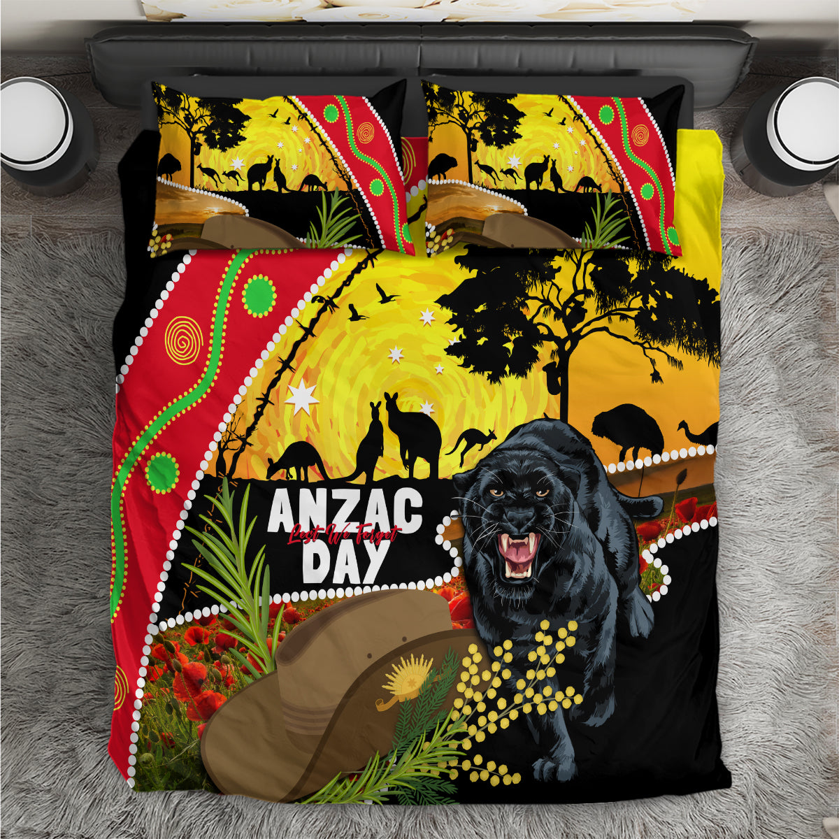 Panthers ANZAC Day Bedding Set Pennies Mascot Rosemary Starring Night Style - Vibe Hoodie Shop