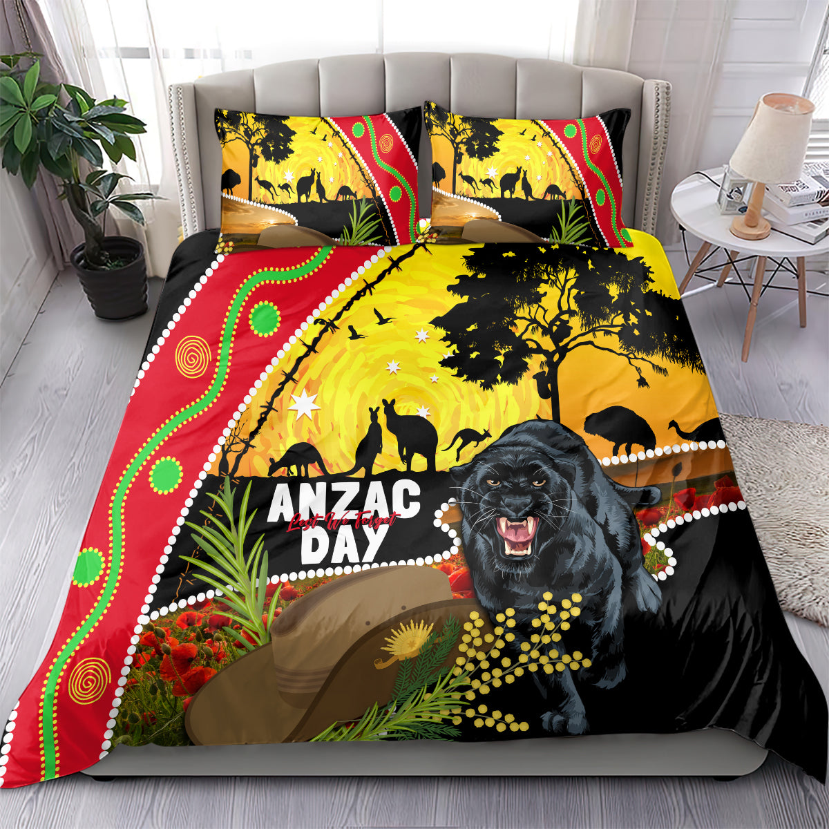Panthers ANZAC Day Bedding Set Pennies Mascot Rosemary Starring Night Style - Vibe Hoodie Shop