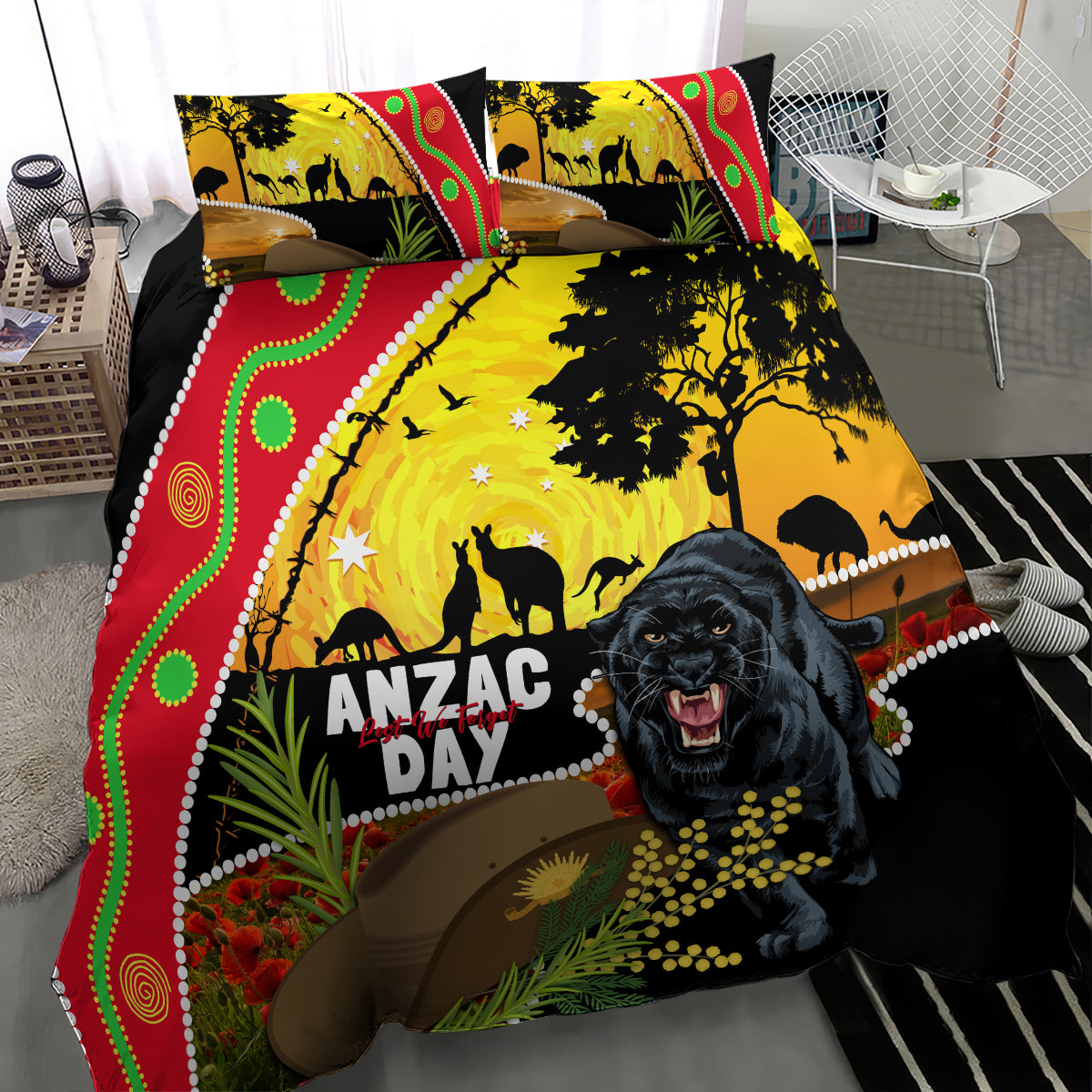 Panthers ANZAC Day Bedding Set Pennies Mascot Rosemary Starring Night Style - Vibe Hoodie Shop