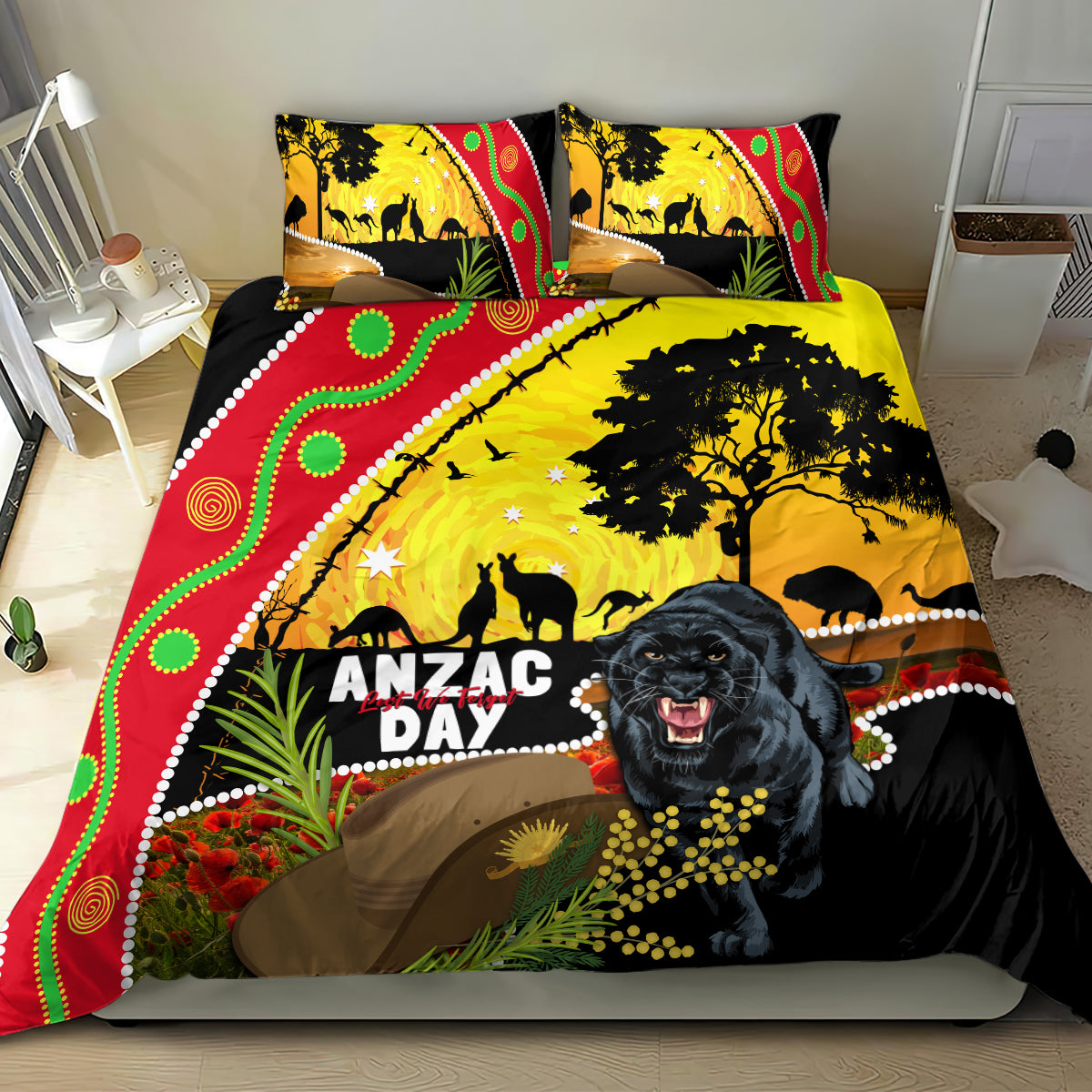 Panthers ANZAC Day Bedding Set Pennies Mascot Rosemary Starring Night Style - Vibe Hoodie Shop