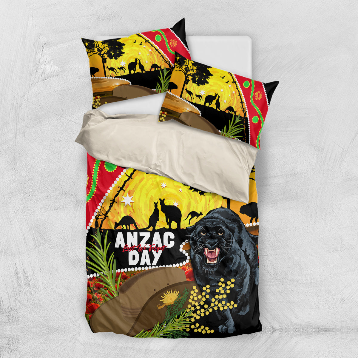 Panthers ANZAC Day Bedding Set Pennies Mascot Rosemary Starring Night Style - Vibe Hoodie Shop