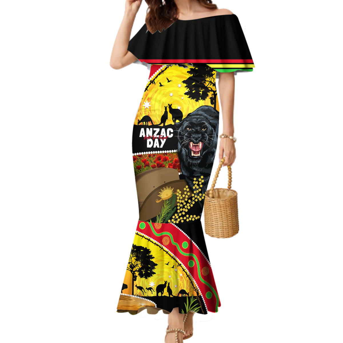 Panthers ANZAC Day Family Matching Mermaid Dress and Hawaiian Shirt Pennies Mascot Rosemary Starring Night Style