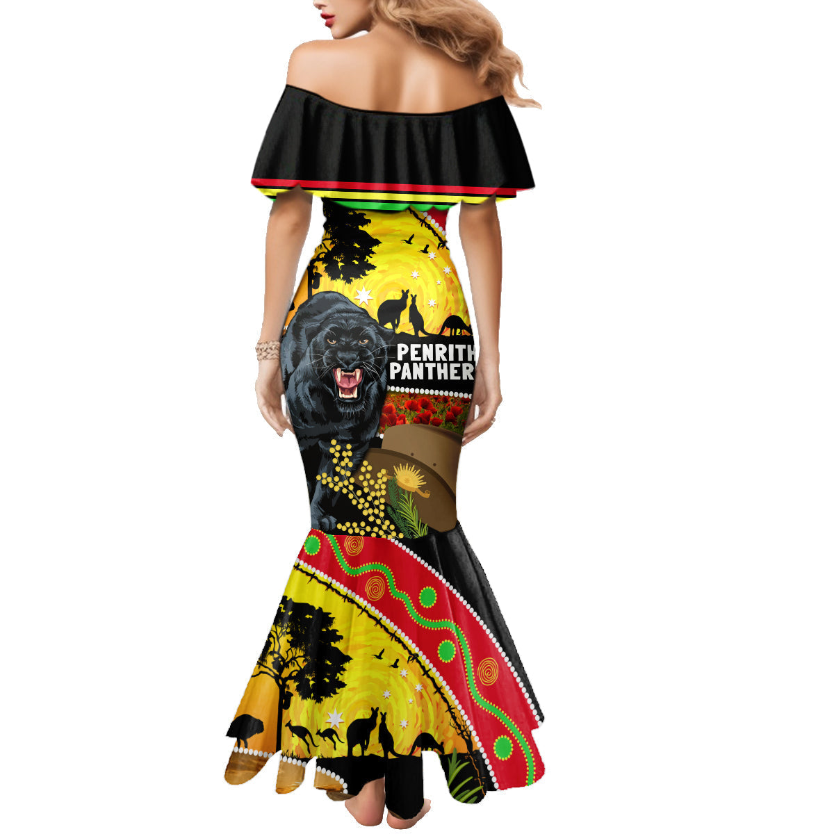 Panthers ANZAC Day Family Matching Mermaid Dress and Hawaiian Shirt Pennies Mascot Rosemary Starring Night Style