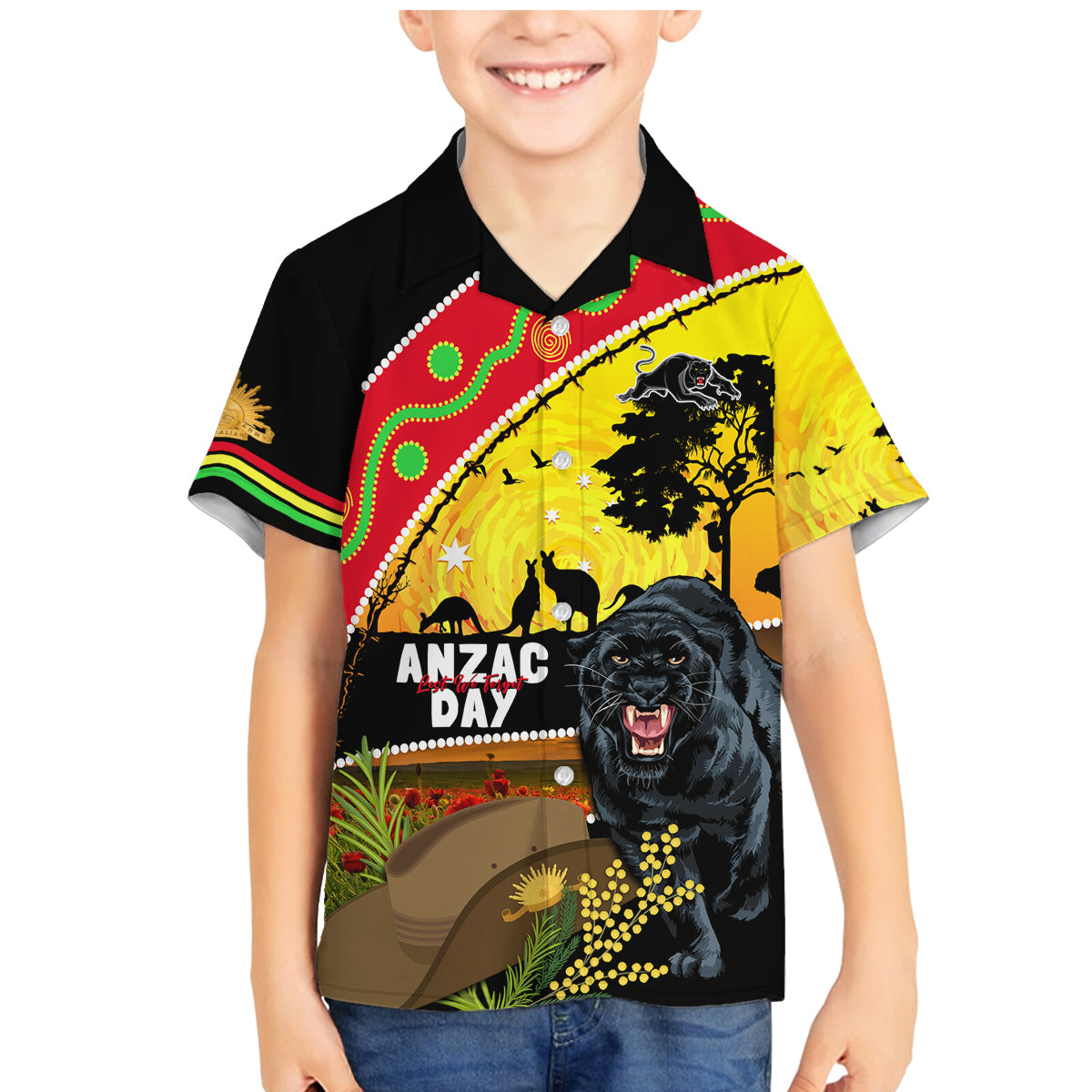 Panthers ANZAC Day Family Matching Mermaid Dress and Hawaiian Shirt Pennies Mascot Rosemary Starring Night Style