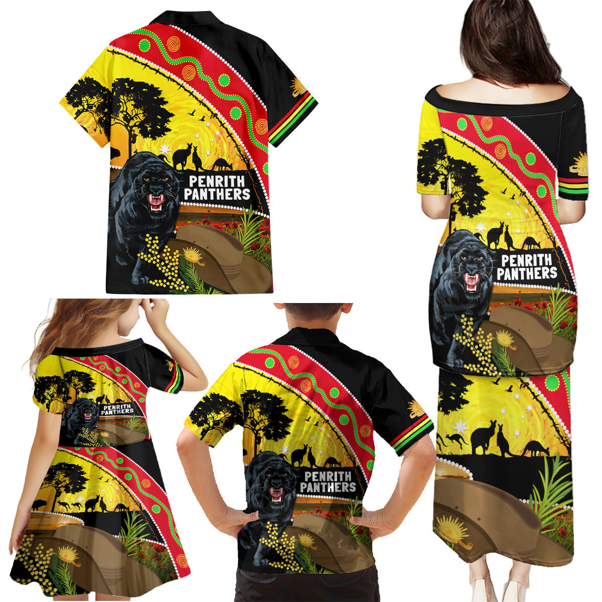Panthers ANZAC Day Family Matching Puletasi and Hawaiian Shirt Pennies Mascot Rosemary Starring Night Style