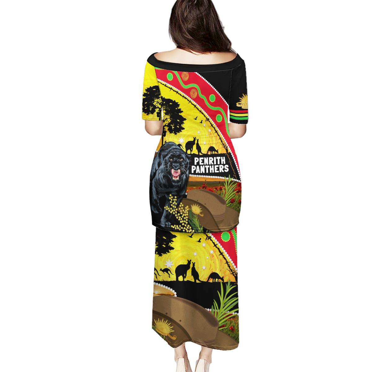 Panthers ANZAC Day Family Matching Puletasi and Hawaiian Shirt Pennies Mascot Rosemary Starring Night Style