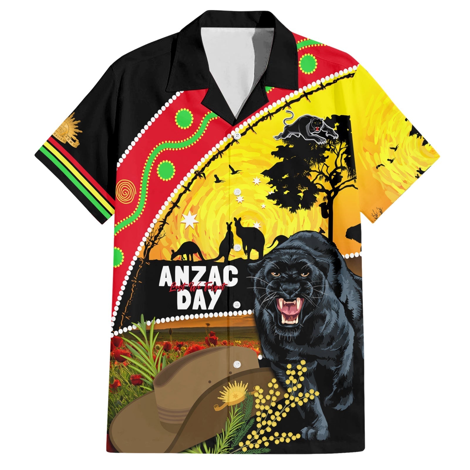 Panthers ANZAC Day Family Matching Short Sleeve Bodycon Dress and Hawaiian Shirt Pennies Mascot Rosemary Starring Night Style