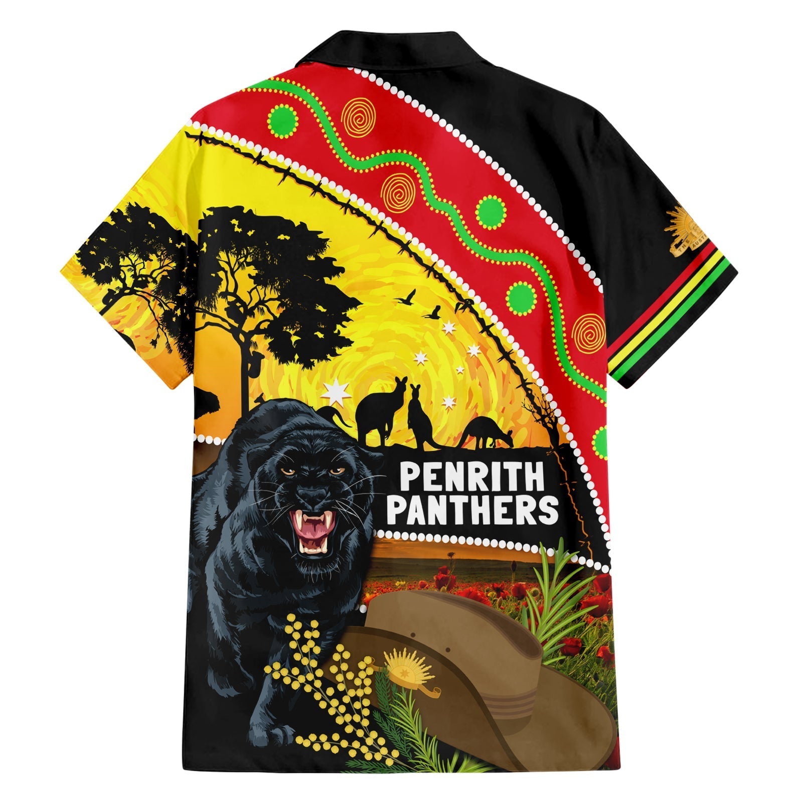 Panthers ANZAC Day Family Matching Short Sleeve Bodycon Dress and Hawaiian Shirt Pennies Mascot Rosemary Starring Night Style