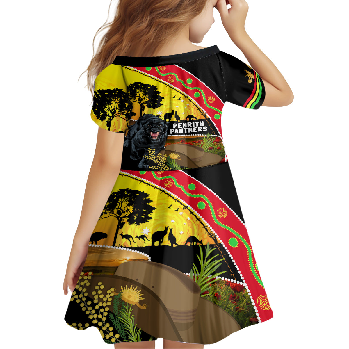 Panthers ANZAC Day Family Matching Summer Maxi Dress and Hawaiian Shirt Pennies Mascot Rosemary Starring Night Style