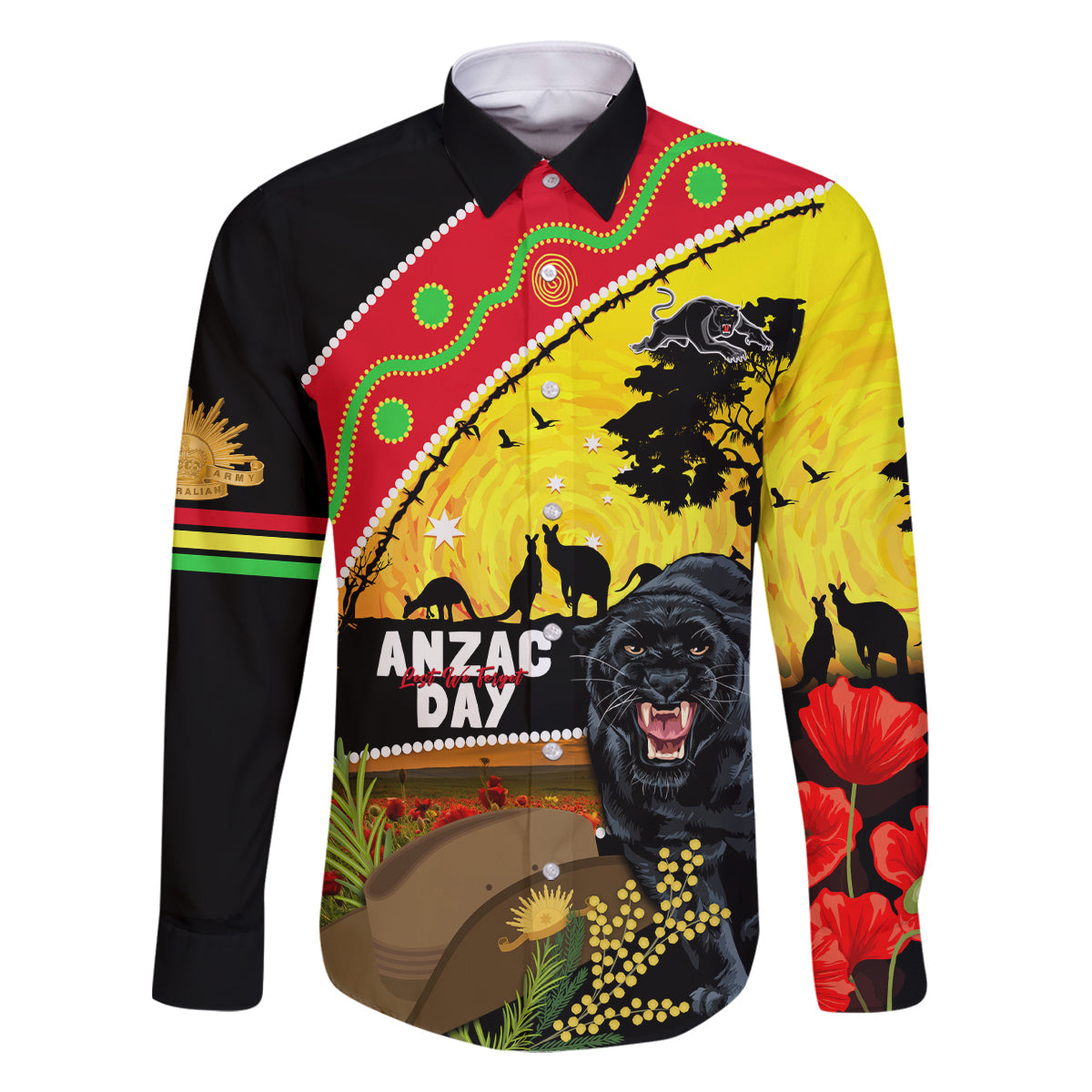 Panthers ANZAC Day Family Matching Tank Maxi Dress and Hawaiian Shirt Pennies Mascot Rosemary Starring Night Style