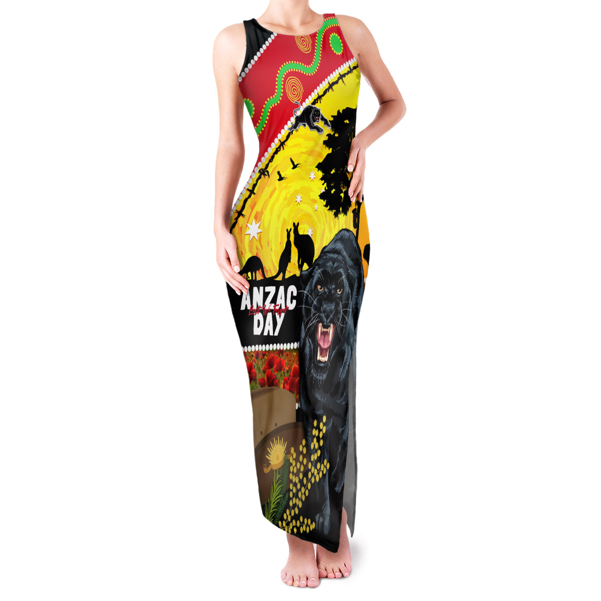 Panthers ANZAC Day Family Matching Tank Maxi Dress and Hawaiian Shirt Pennies Mascot Rosemary Starring Night Style