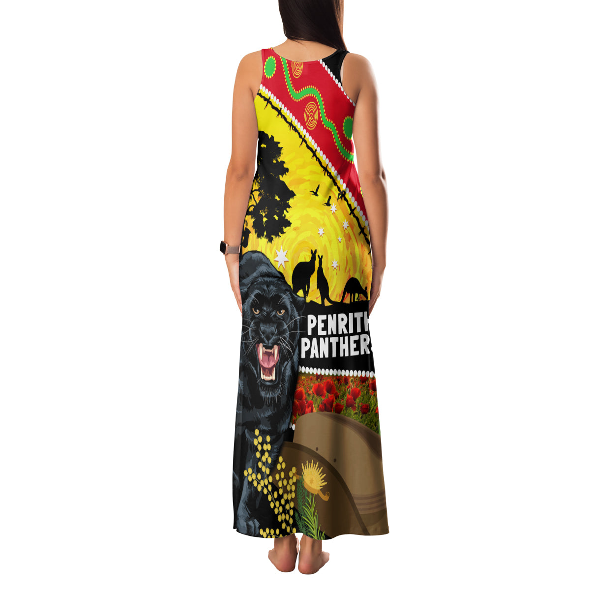 Panthers ANZAC Day Family Matching Tank Maxi Dress and Hawaiian Shirt Pennies Mascot Rosemary Starring Night Style