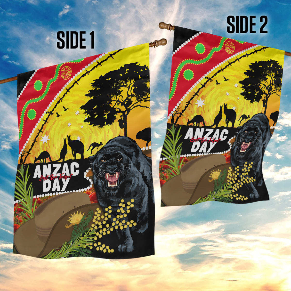 Panthers ANZAC Day Garden Flag Pennies Mascot Rosemary Starring Night Style - Vibe Hoodie Shop