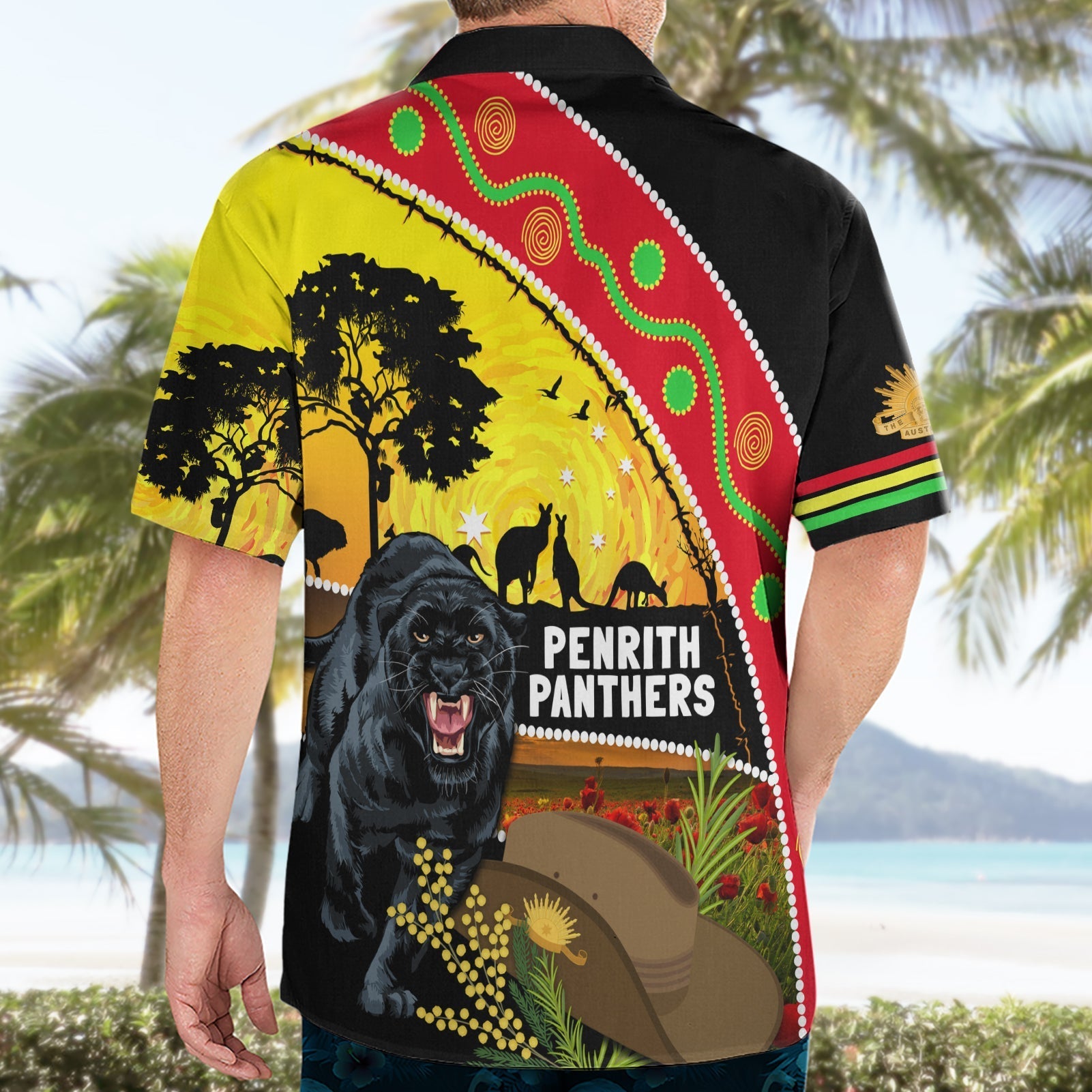 Panthers ANZAC Day Hawaiian Shirt Pennies Mascot Rosemary Starring Night Style - Vibe Hoodie Shop