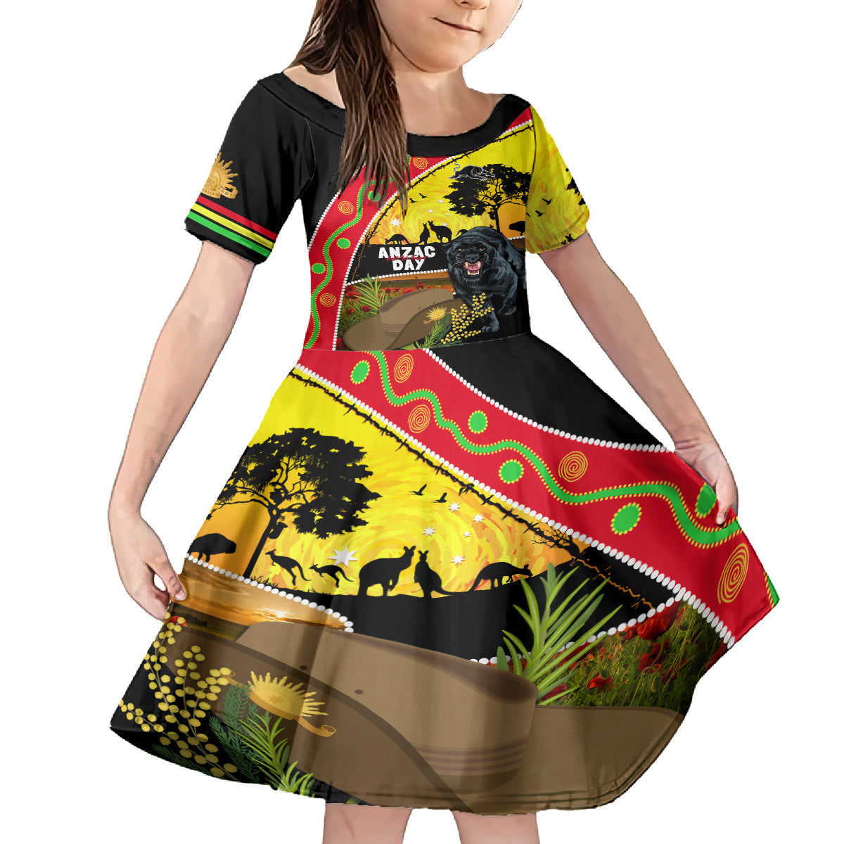 Panthers ANZAC Day Kid Short Sleeve Dress Pennies Mascot Rosemary Starring Night Style - Vibe Hoodie Shop