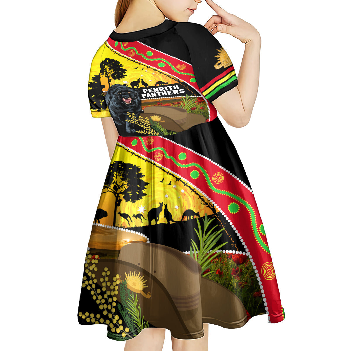 Panthers ANZAC Day Kid Short Sleeve Dress Pennies Mascot Rosemary Starring Night Style - Vibe Hoodie Shop