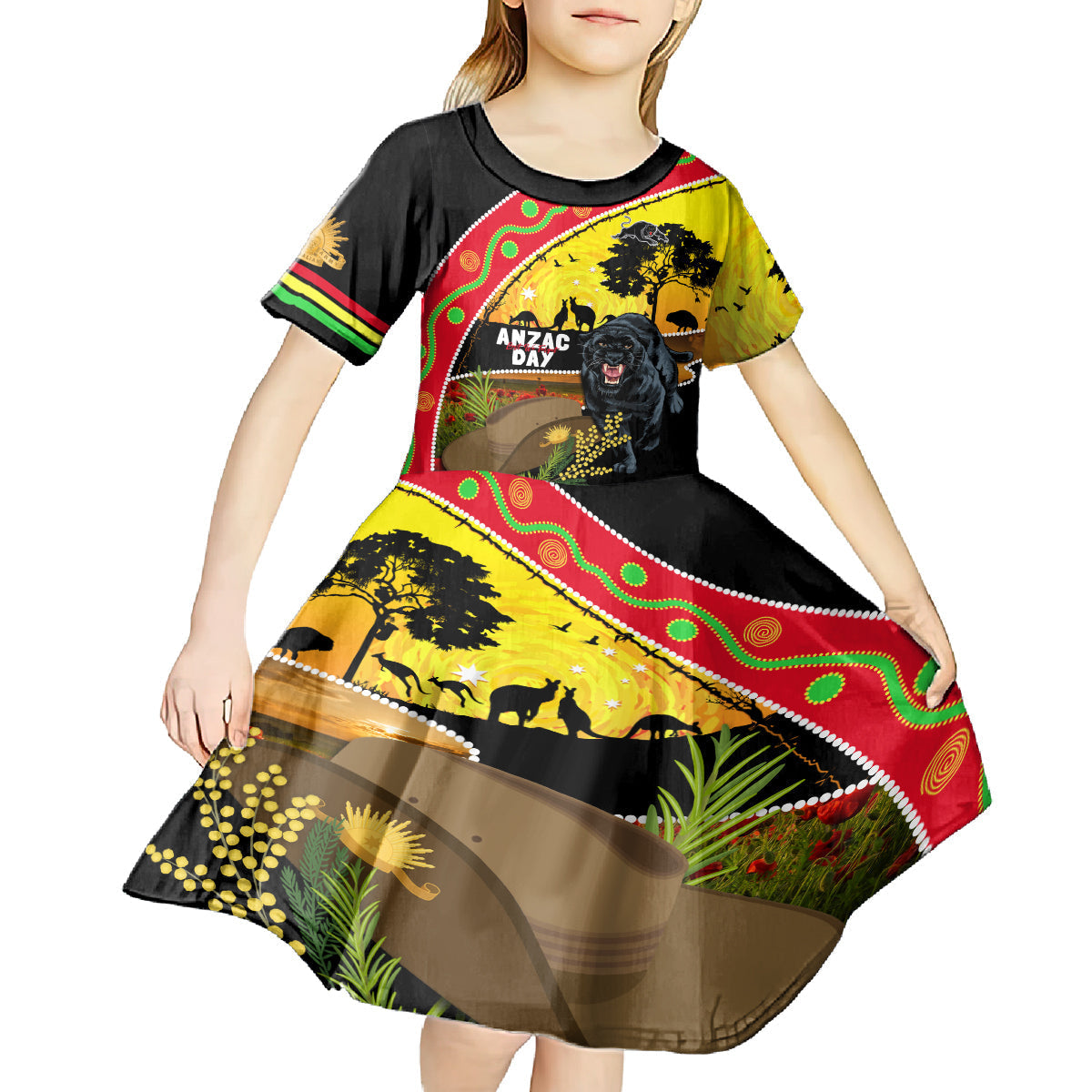 Panthers ANZAC Day Kid Short Sleeve Dress Pennies Mascot Rosemary Starring Night Style - Vibe Hoodie Shop