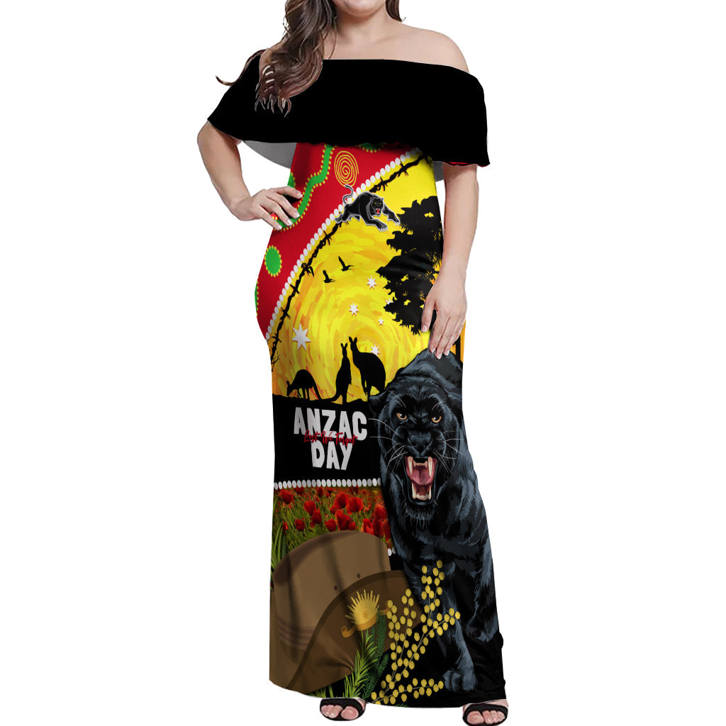 Panthers ANZAC Day Off Shoulder Maxi Dress Pennies Mascot Rosemary Starring Night Style