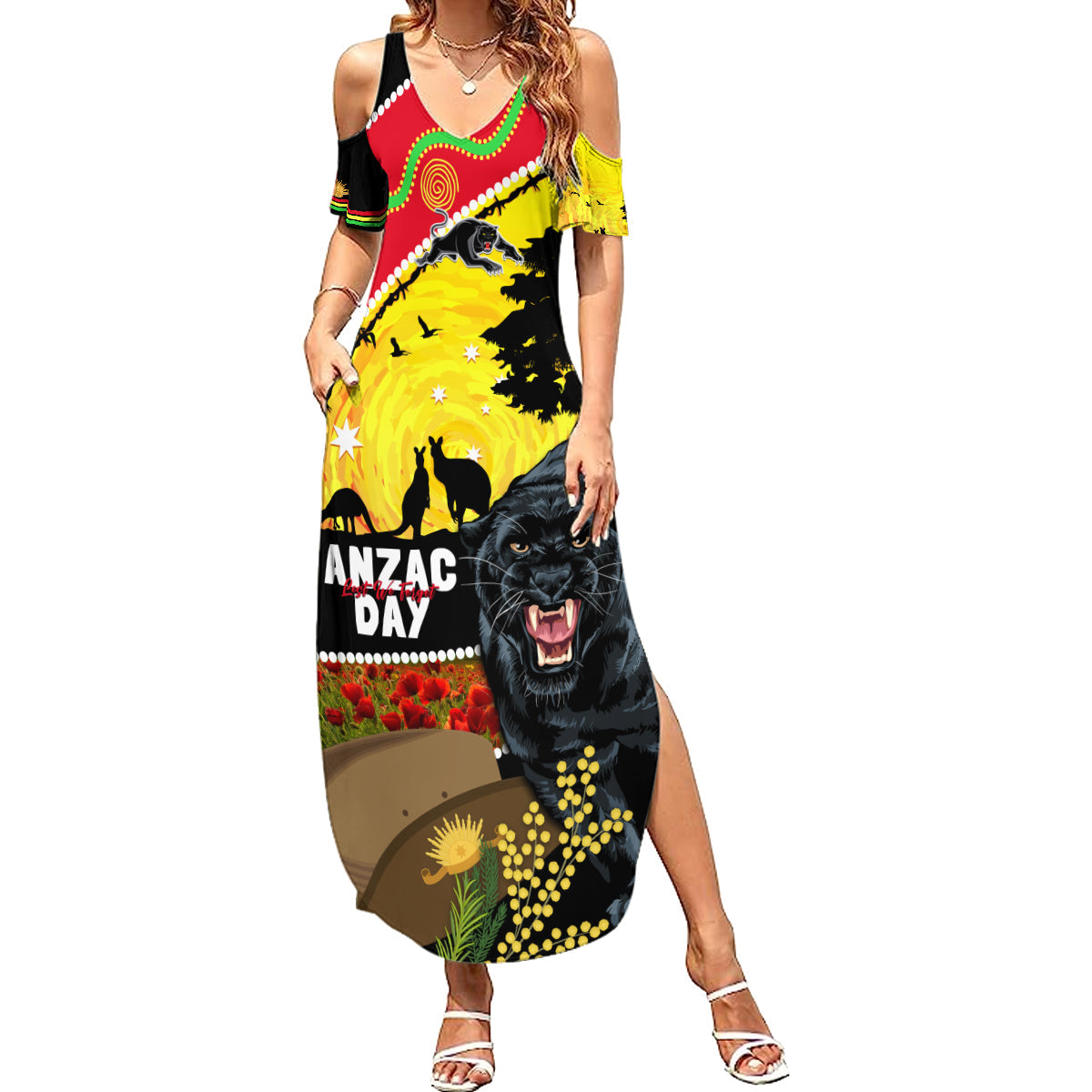 Panthers ANZAC Day Summer Maxi Dress Pennies Mascot Rosemary Starring Night Style