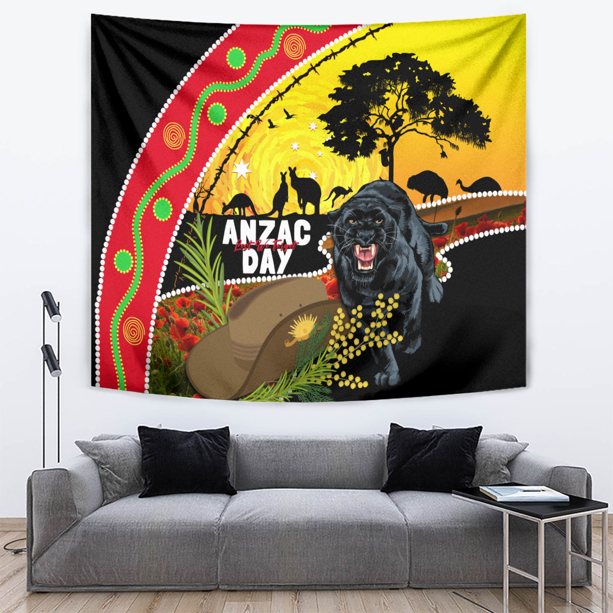 Panthers ANZAC Day Tapestry Pennies Mascot Rosemary Starring Night Style - Vibe Hoodie Shop