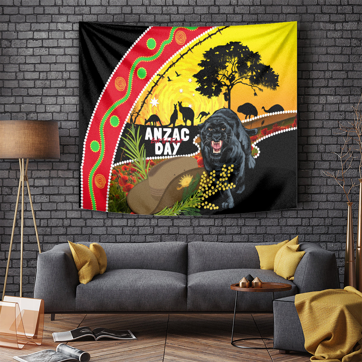 Panthers ANZAC Day Tapestry Pennies Mascot Rosemary Starring Night Style - Vibe Hoodie Shop