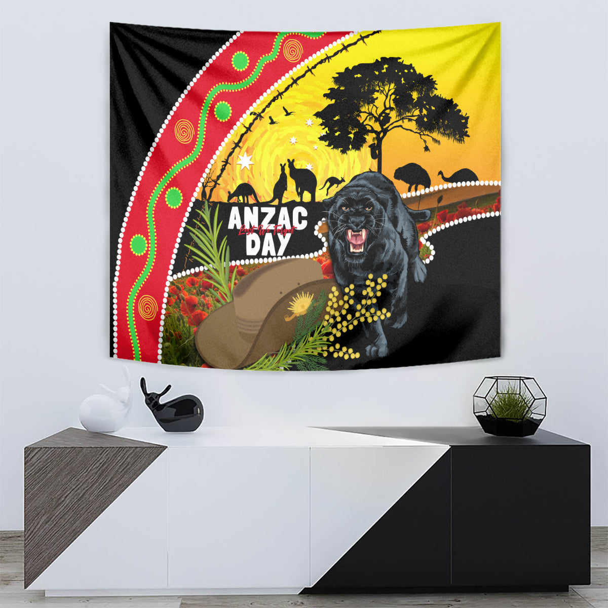 Panthers ANZAC Day Tapestry Pennies Mascot Rosemary Starring Night Style - Vibe Hoodie Shop