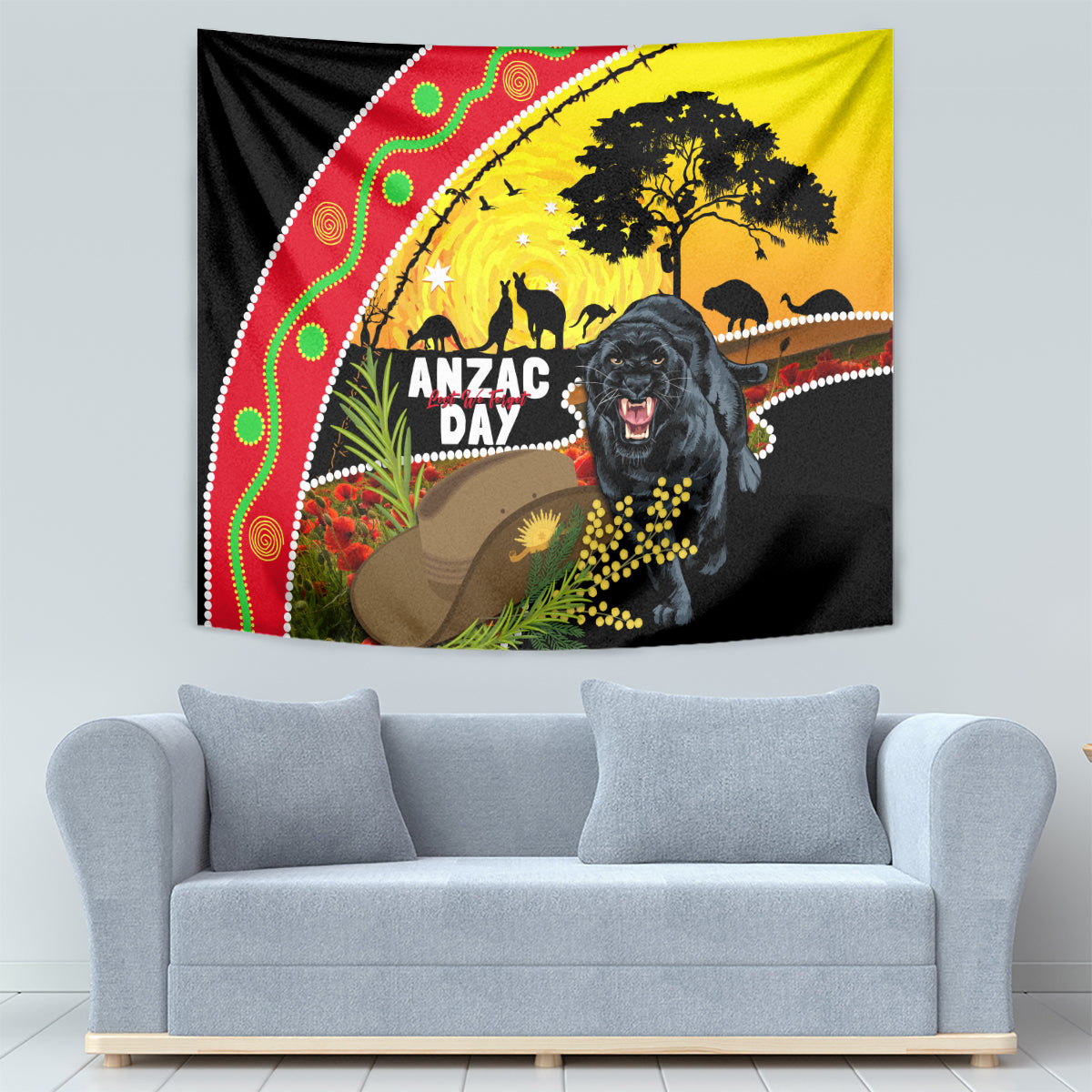 Panthers ANZAC Day Tapestry Pennies Mascot Rosemary Starring Night Style - Vibe Hoodie Shop