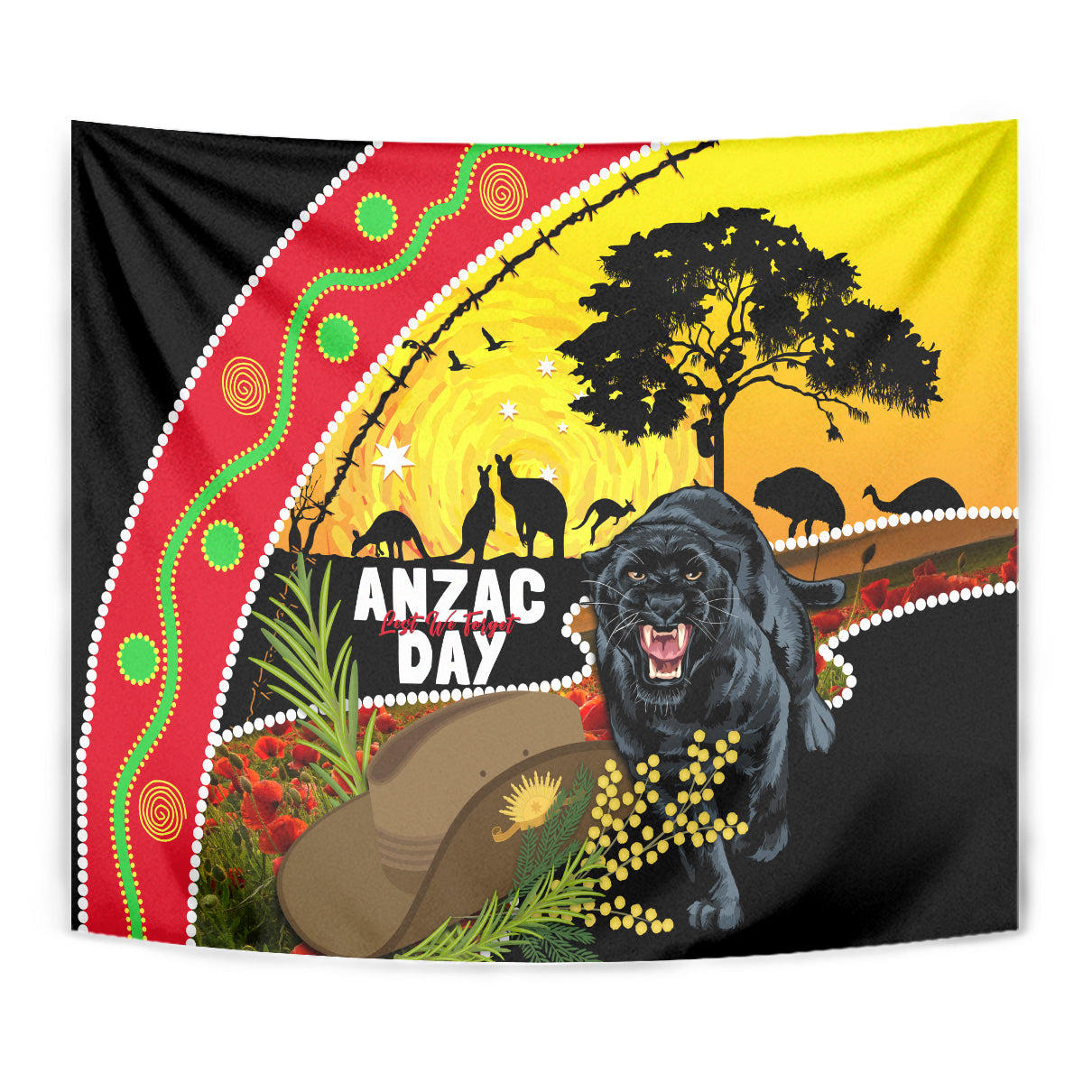 Panthers ANZAC Day Tapestry Pennies Mascot Rosemary Starring Night Style - Vibe Hoodie Shop