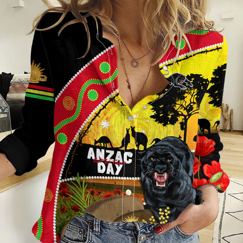 Panthers ANZAC Day Women Casual Shirt Pennies Mascot Rosemary Starring Night Style - Vibe Hoodie Shop