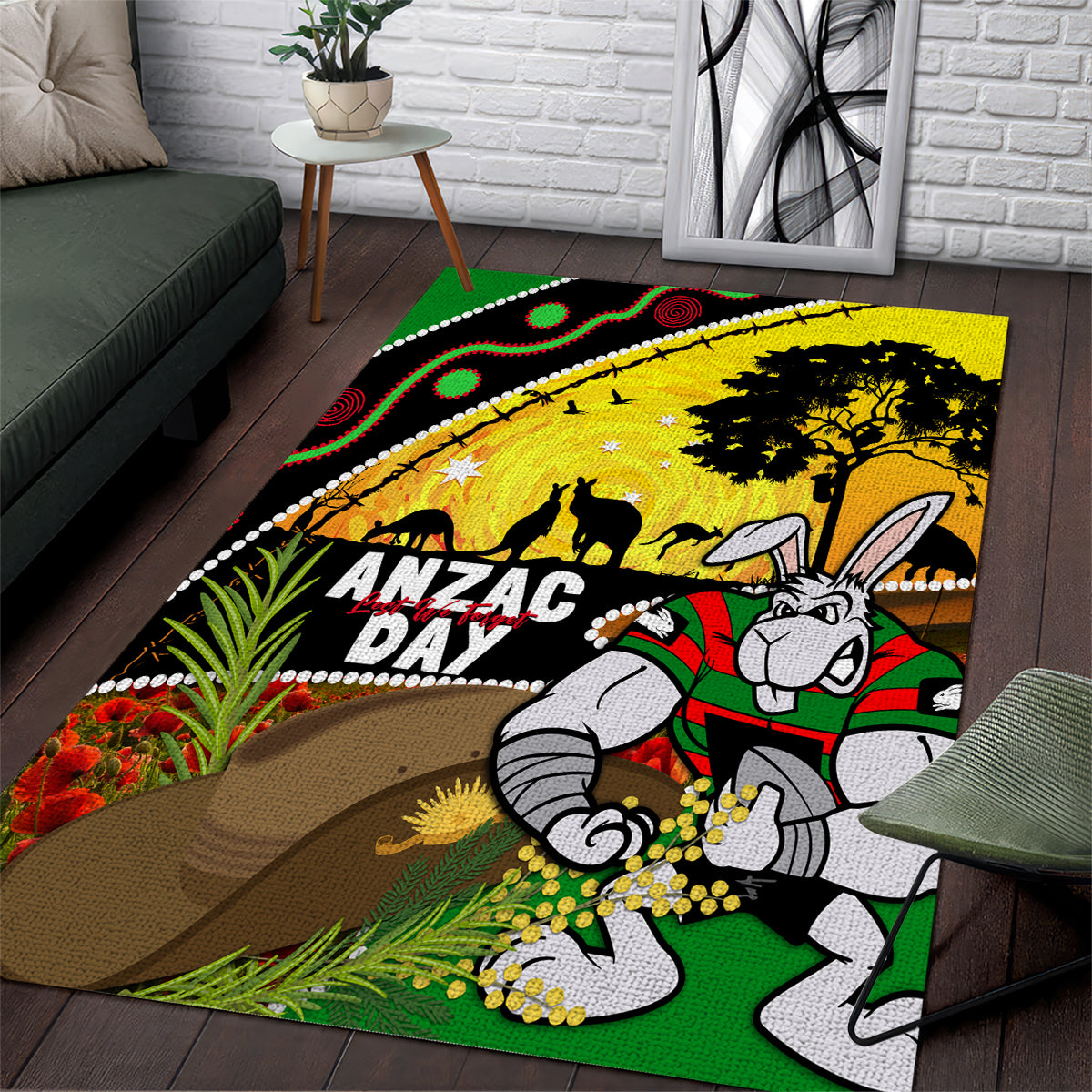 Rabbitohs ANZAC Day Area Rug Souths Mascot Rosemary Starring Night Style - Vibe Hoodie Shop