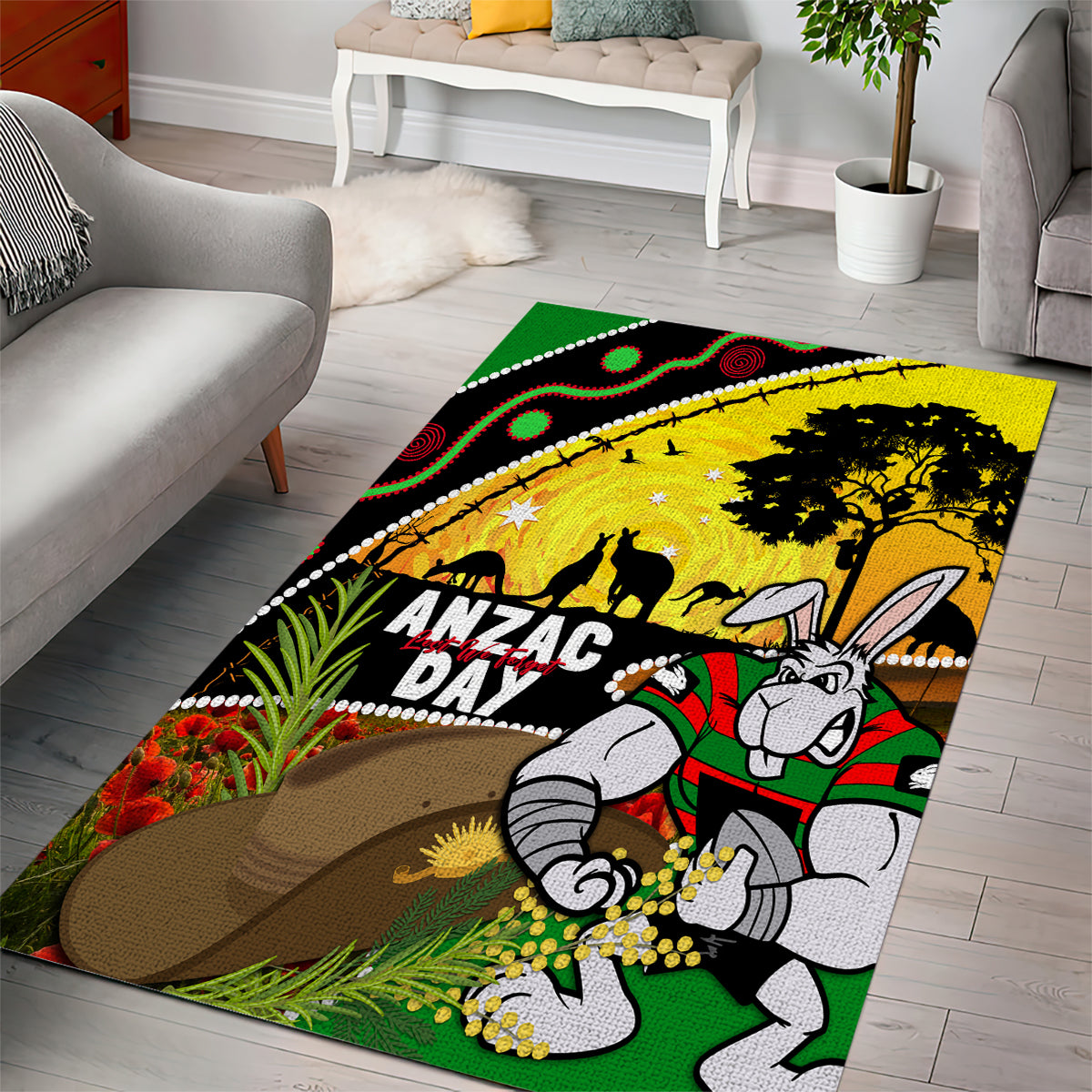 Rabbitohs ANZAC Day Area Rug Souths Mascot Rosemary Starring Night Style - Vibe Hoodie Shop