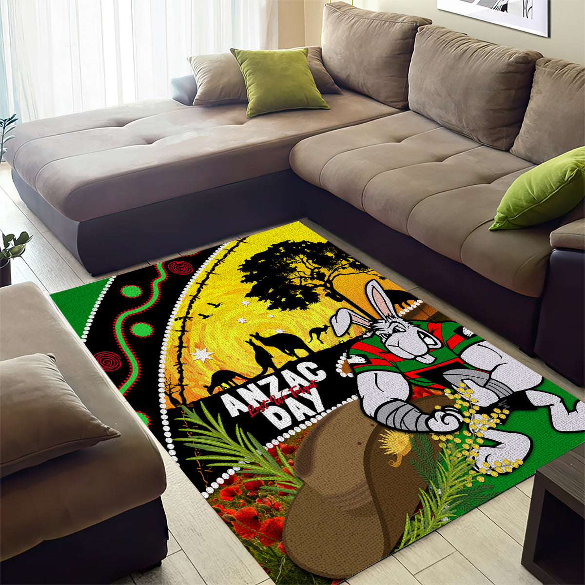 Rabbitohs ANZAC Day Area Rug Souths Mascot Rosemary Starring Night Style - Vibe Hoodie Shop