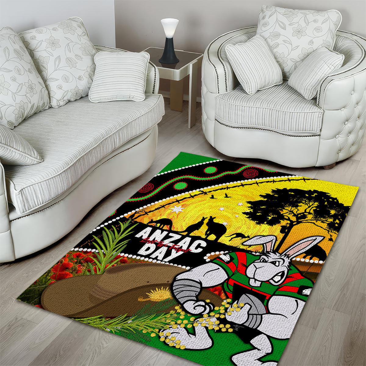 Rabbitohs ANZAC Day Area Rug Souths Mascot Rosemary Starring Night Style - Vibe Hoodie Shop