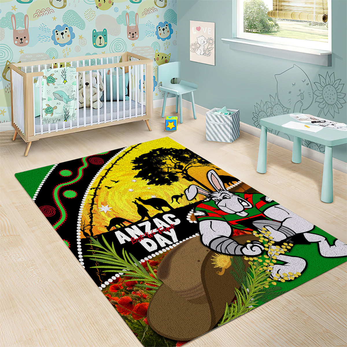 Rabbitohs ANZAC Day Area Rug Souths Mascot Rosemary Starring Night Style - Vibe Hoodie Shop