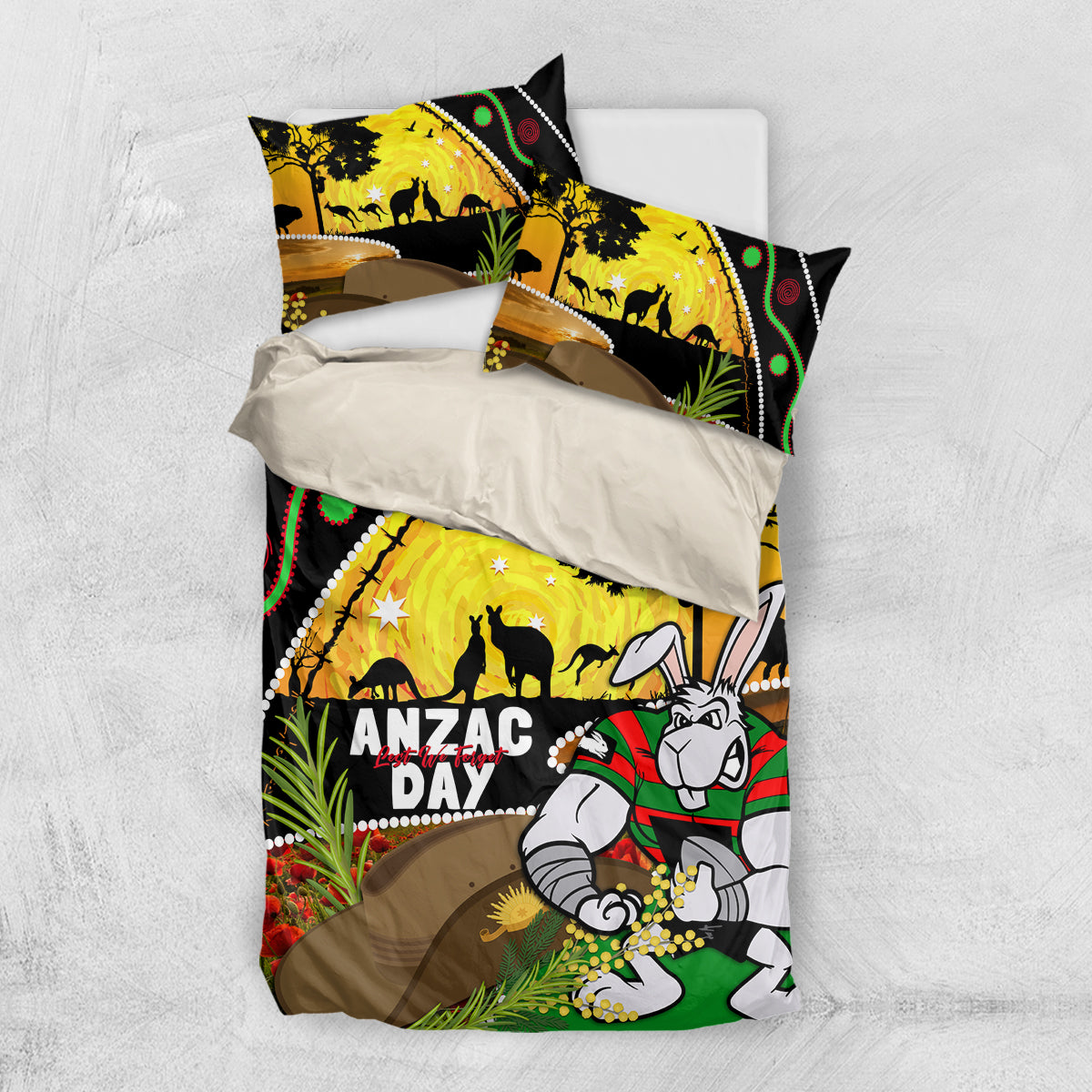 Rabbitohs ANZAC Day Bedding Set Souths Mascot Rosemary Starring Night Style - Vibe Hoodie Shop