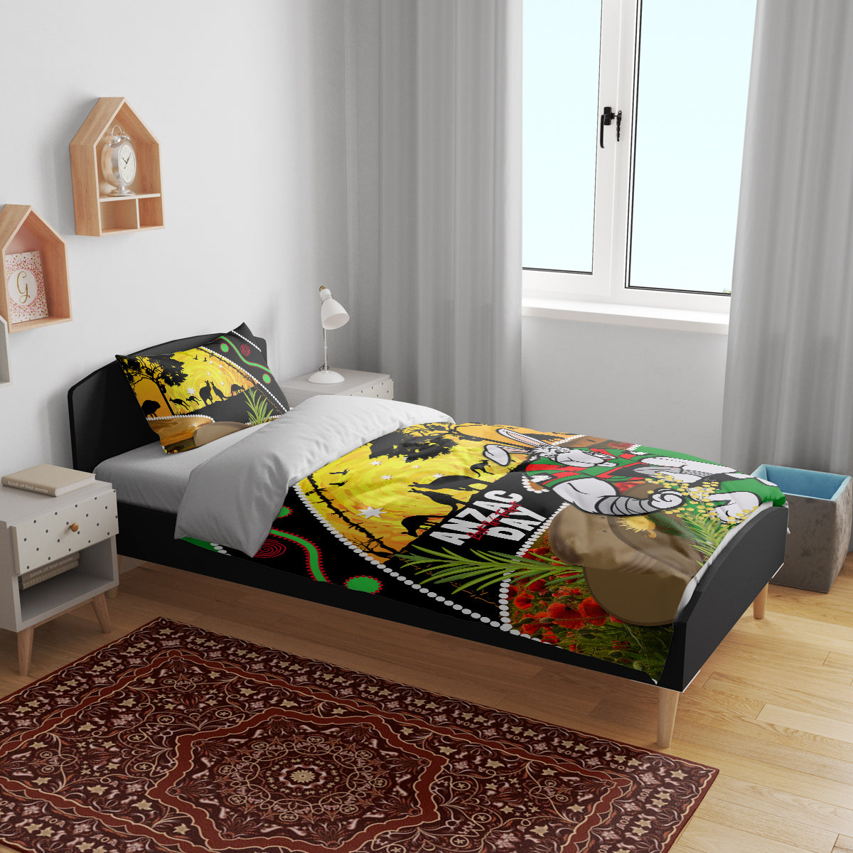 Rabbitohs ANZAC Day Bedding Set Souths Mascot Rosemary Starring Night Style - Vibe Hoodie Shop