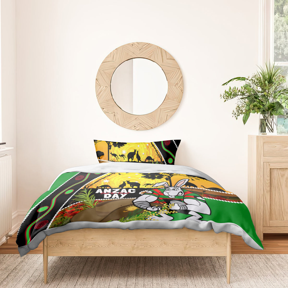 Rabbitohs ANZAC Day Bedding Set Souths Mascot Rosemary Starring Night Style - Vibe Hoodie Shop