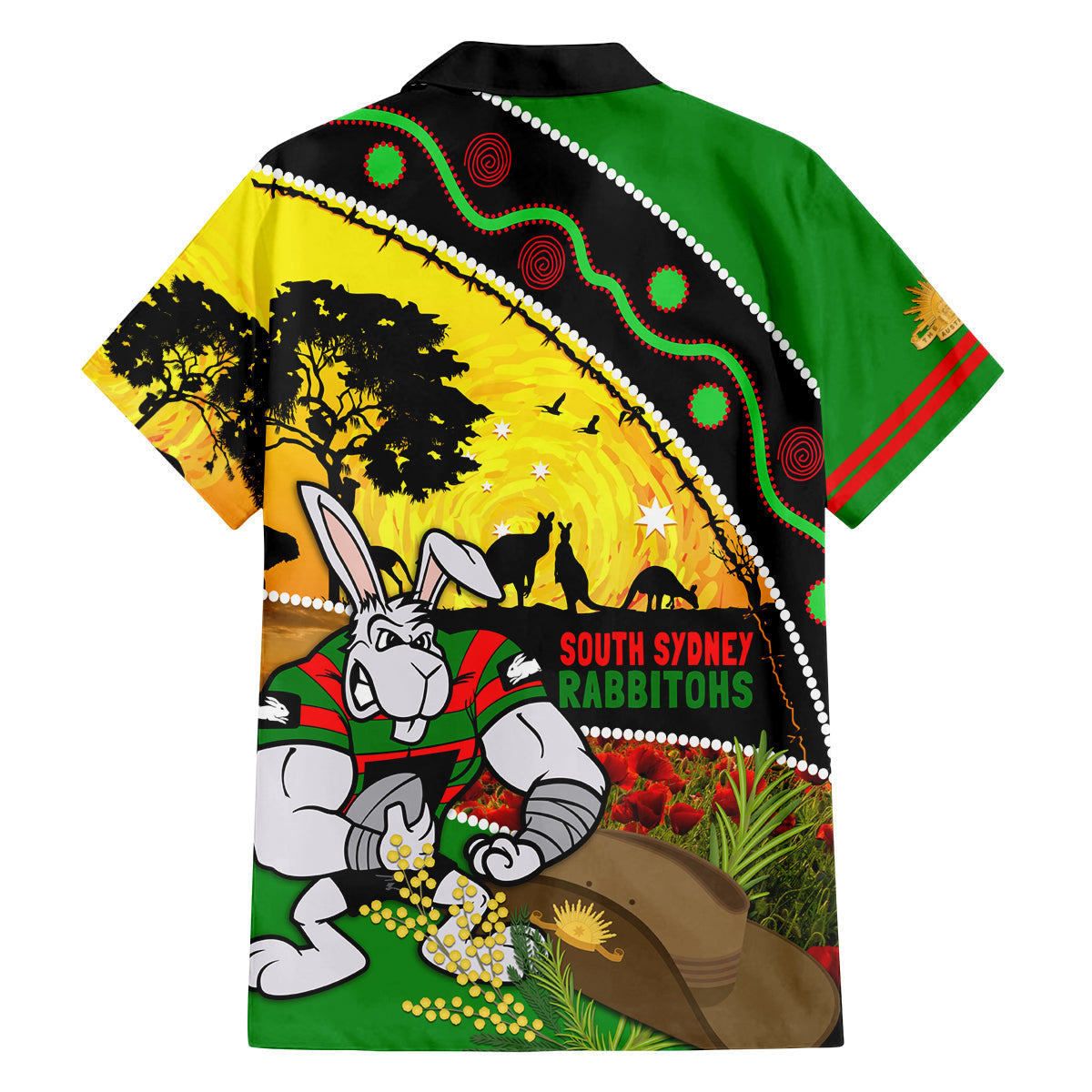 Rabbitohs ANZAC Day Family Matching Long Sleeve Bodycon Dress and Hawaiian Shirt Souths Mascot Rosemary Starring Night Style