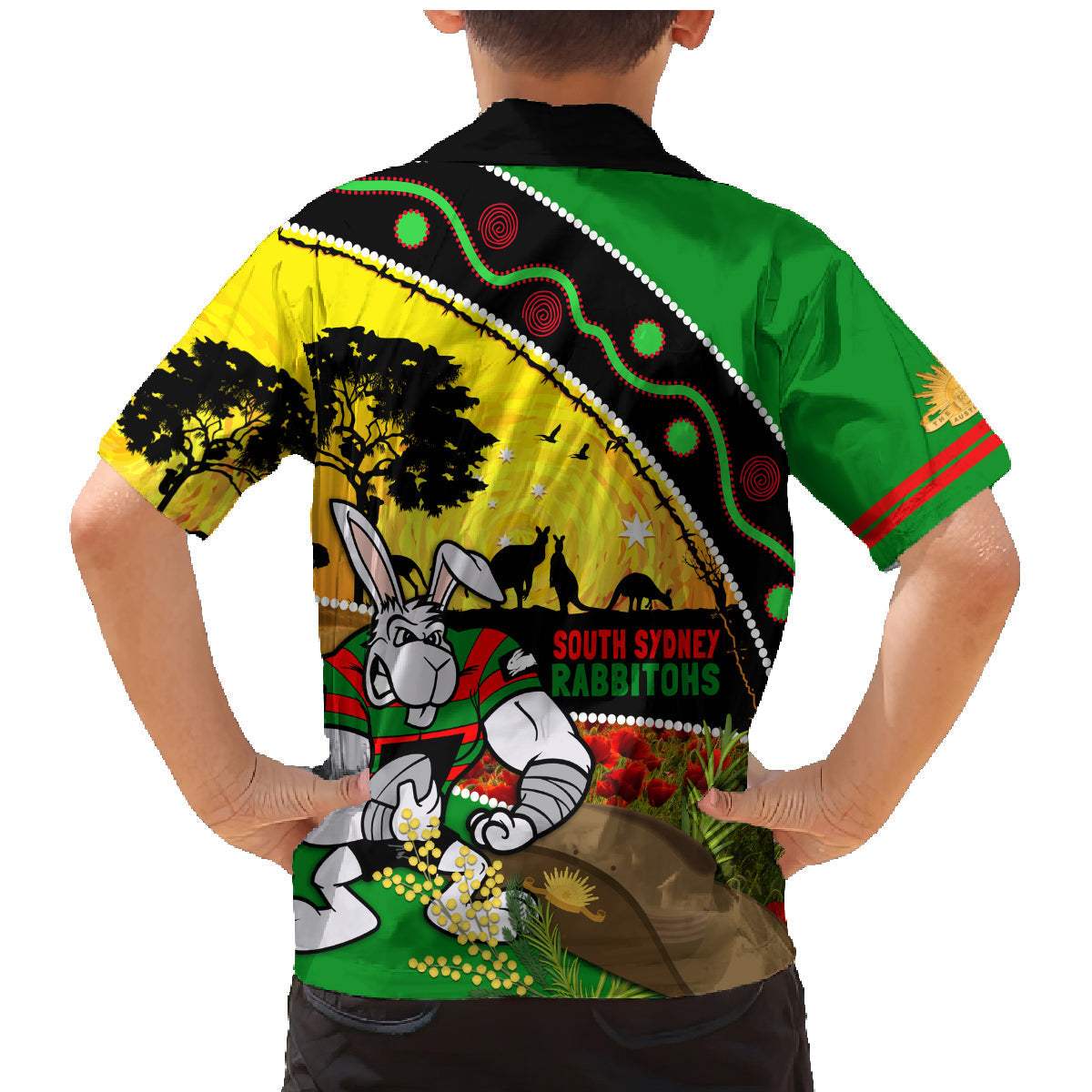 Rabbitohs ANZAC Day Family Matching Mermaid Dress and Hawaiian Shirt Souths Mascot Rosemary Starring Night Style