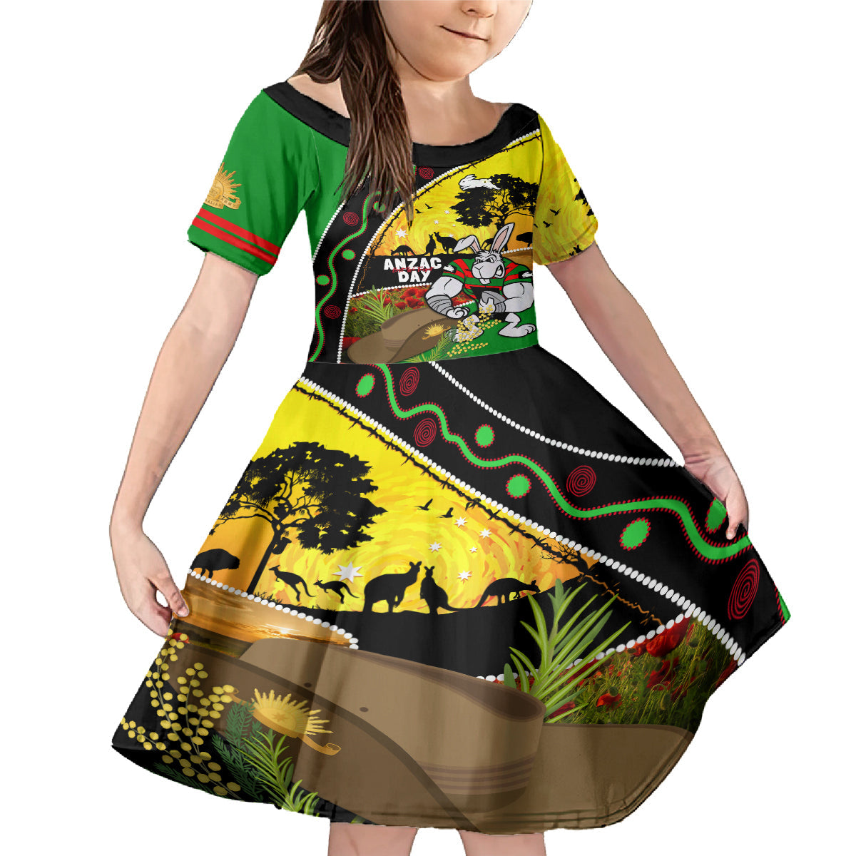 Rabbitohs ANZAC Day Family Matching Mermaid Dress and Hawaiian Shirt Souths Mascot Rosemary Starring Night Style