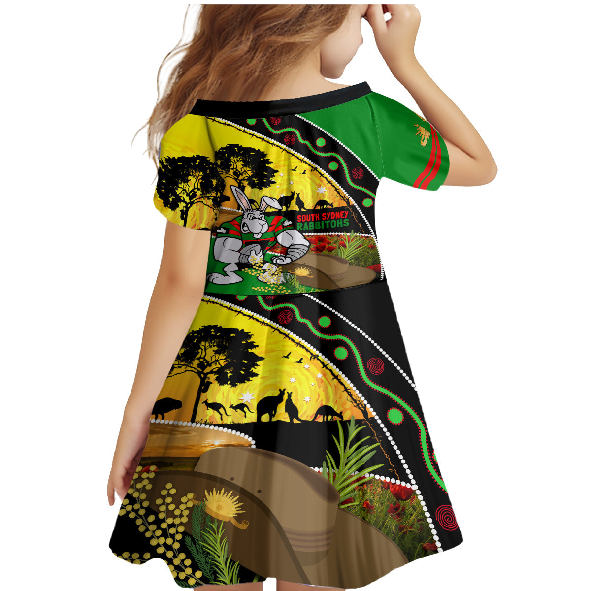 Rabbitohs ANZAC Day Family Matching Mermaid Dress and Hawaiian Shirt Souths Mascot Rosemary Starring Night Style