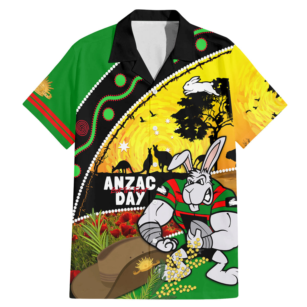 Rabbitohs ANZAC Day Family Matching Mermaid Dress and Hawaiian Shirt Souths Mascot Rosemary Starring Night Style